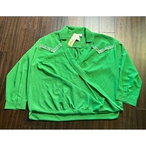 Gold Flava Blouse Womens 4X Plus Size Kelly Green Embellished Collar NEW